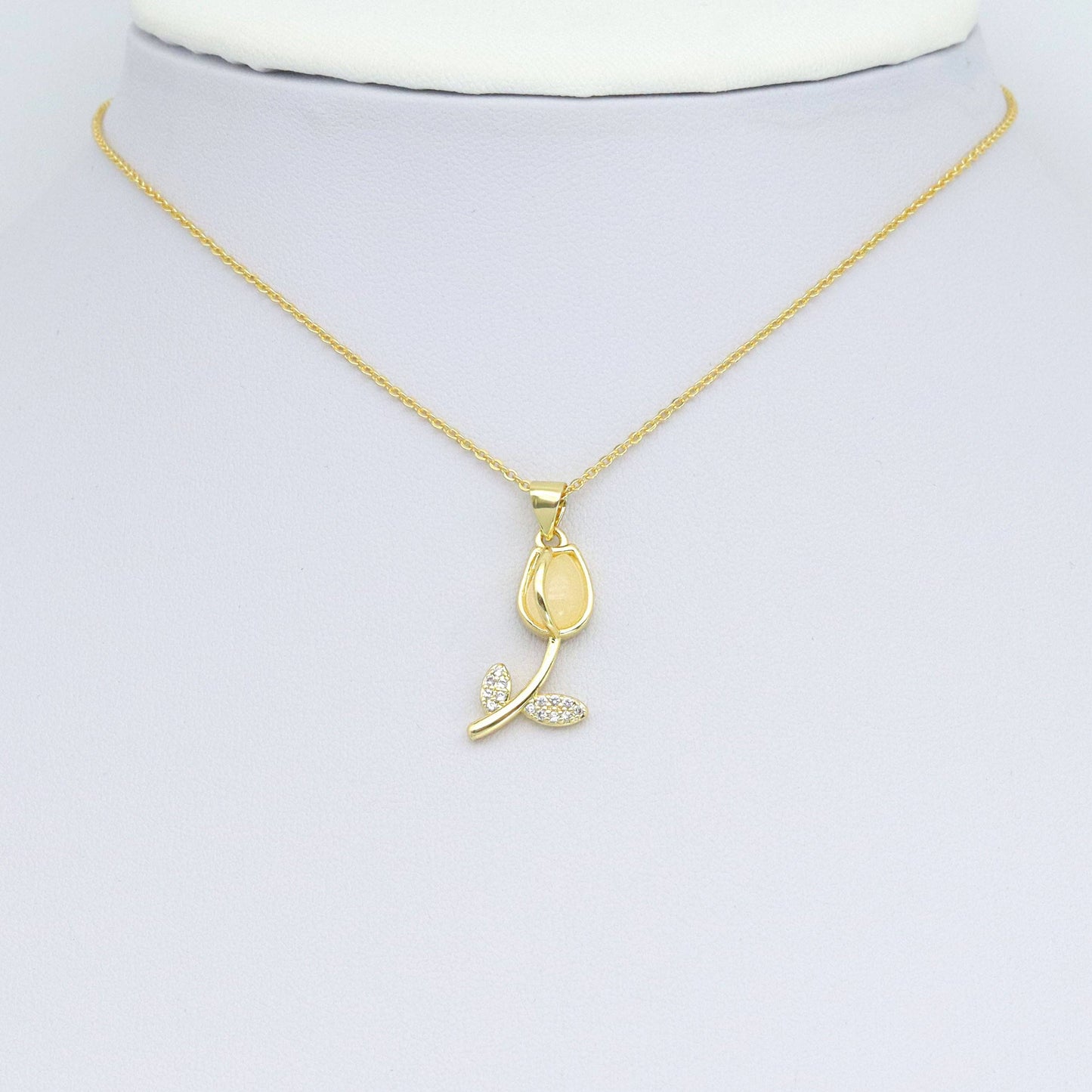 Gold Clear CZ Tulip Charm Pendant, Sku#LK976