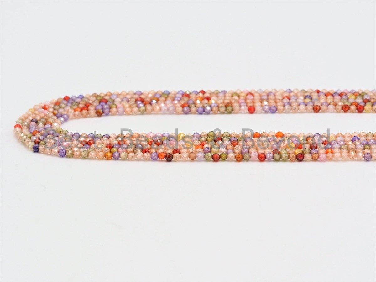 2mm/4mm High Quality Sparkly Mixed Color Cubic Zirconia Beads, Faceted Sparkly Pink Peach Easter Color beads, 15inch full strand, SKU#U425