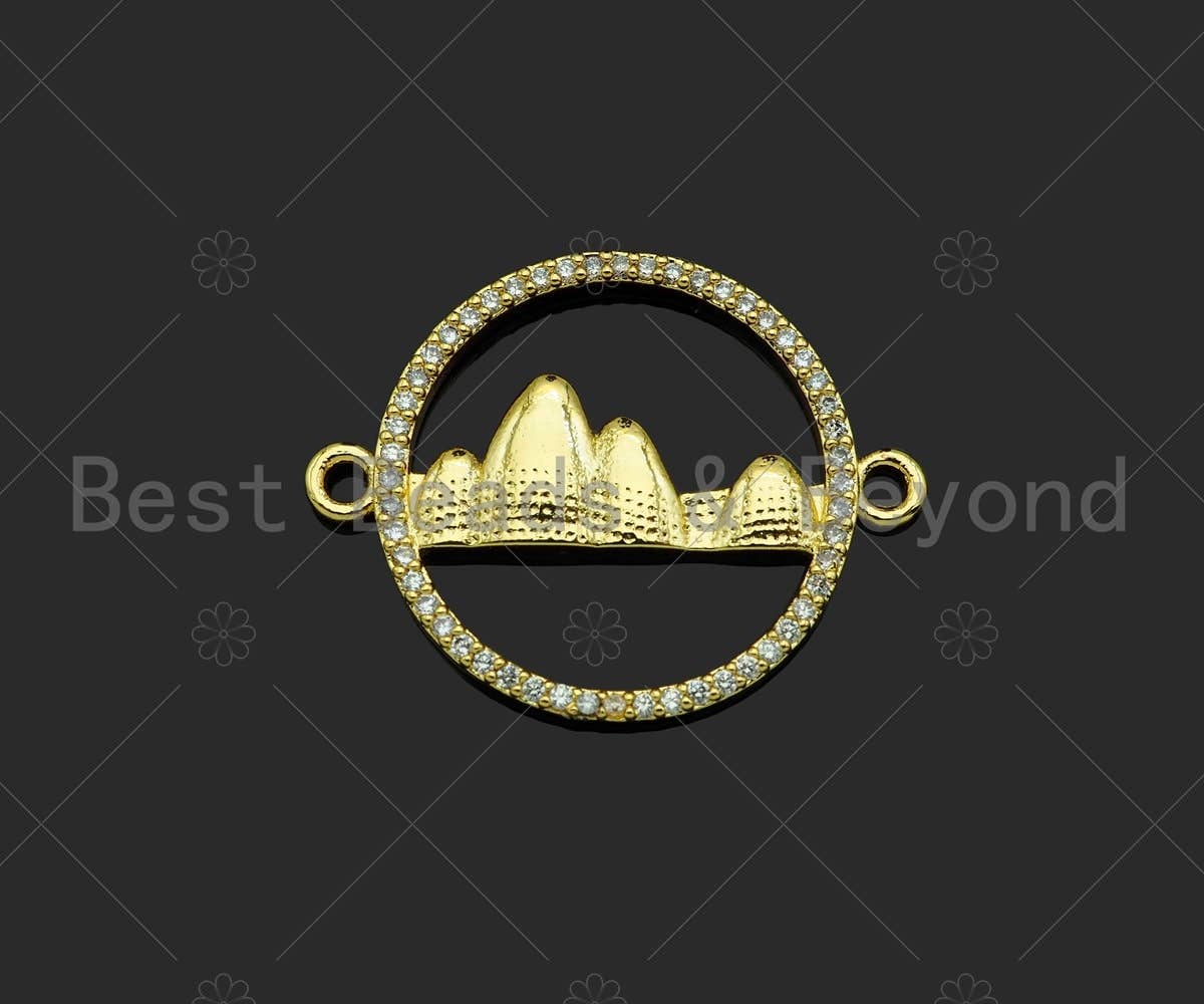Gold Filled CZ Micro Pave Mountain On Round Ring Shape Connector,18K Gold Filled Charm, Necklace Bracelet Connector,26x20mm,Sku#LK350