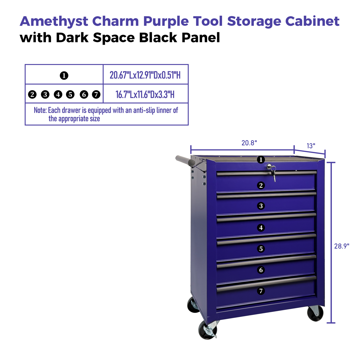 Rolling Metal Tool Chest with 6 Drawers - Purple