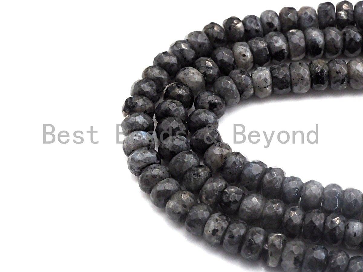 2mm Large Hole Natural Larvikite Beads, Rondelle Faceted 6x10mm/5x8mm, 8" Long Strands, sku#U697