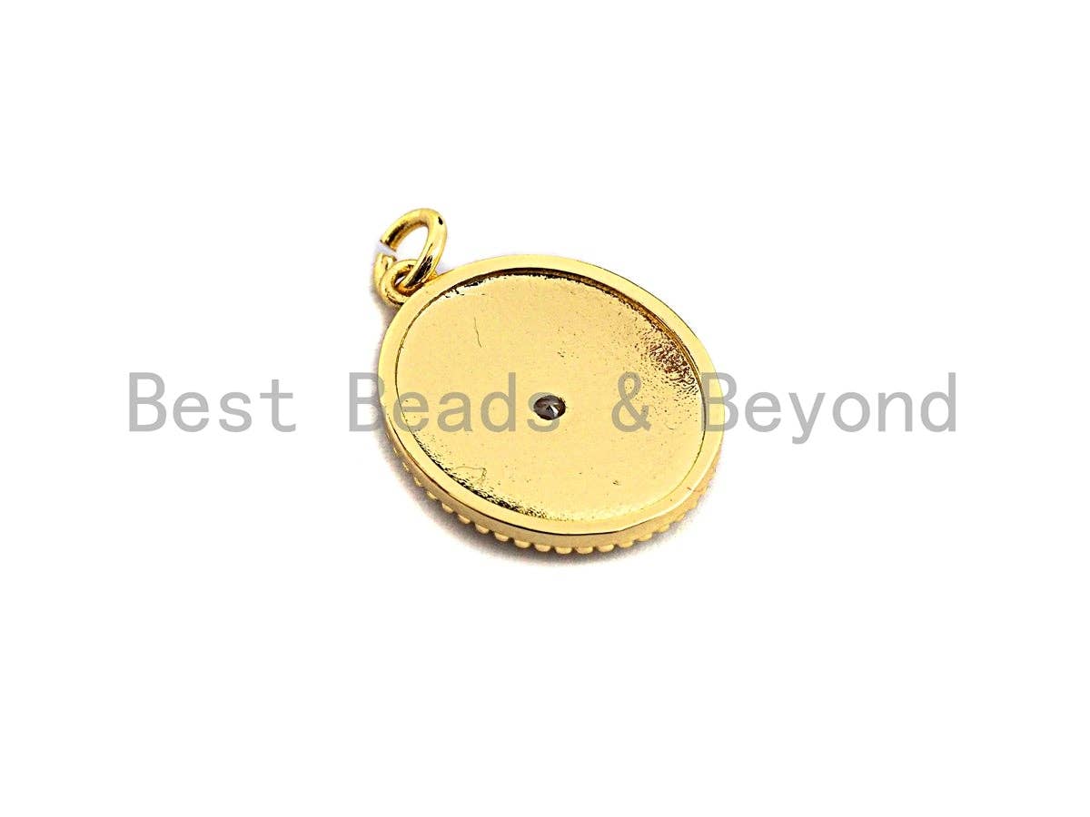 CZ Pave White Cobalt Enamel Star Moon on Round Pendant,Ename