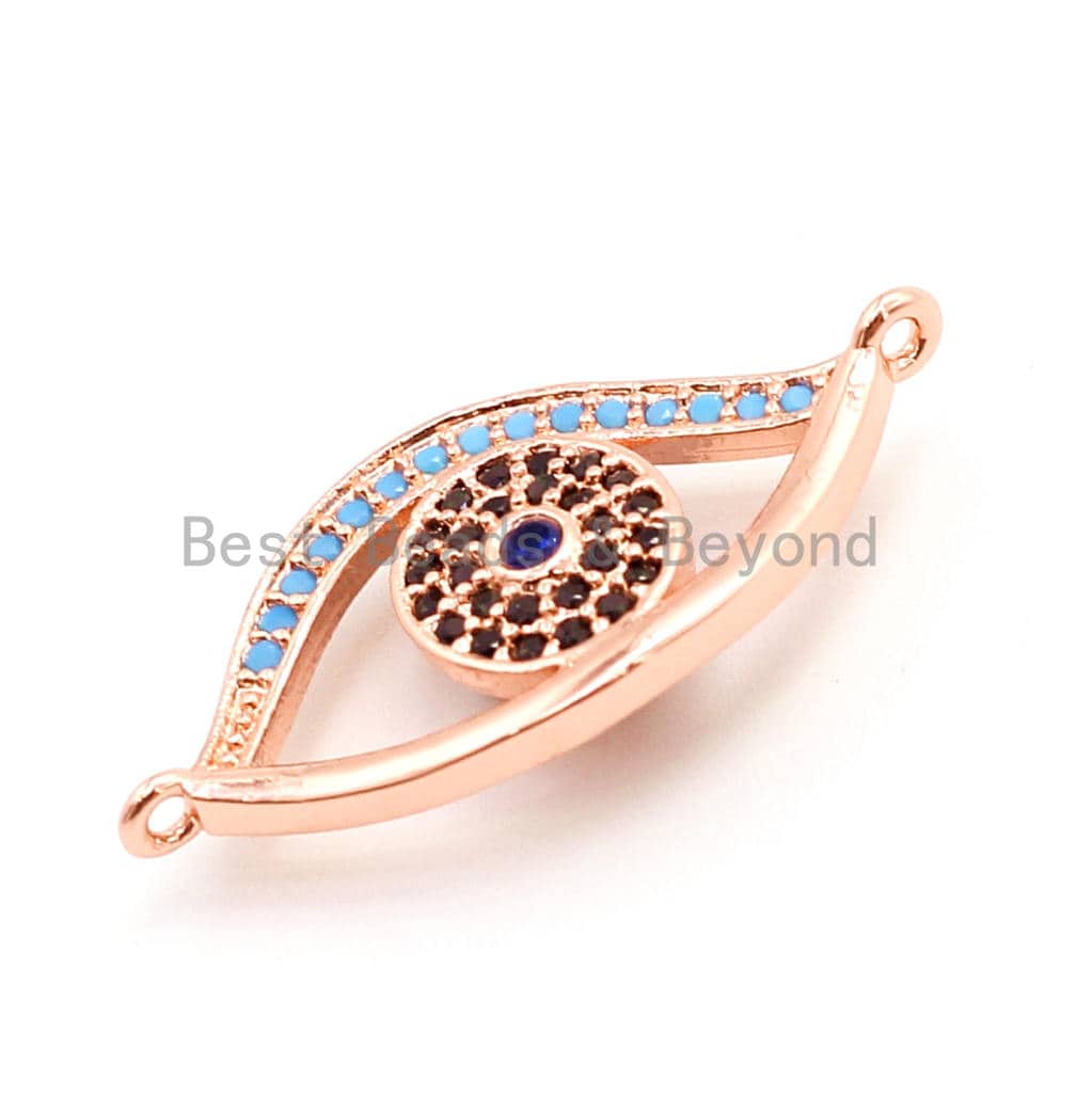 CZ Micro Pave Turquoise Evil Eye Connector for Bracelet/Necklace, Cubic Zirconia Space Connector,12x26mm sku#E37C