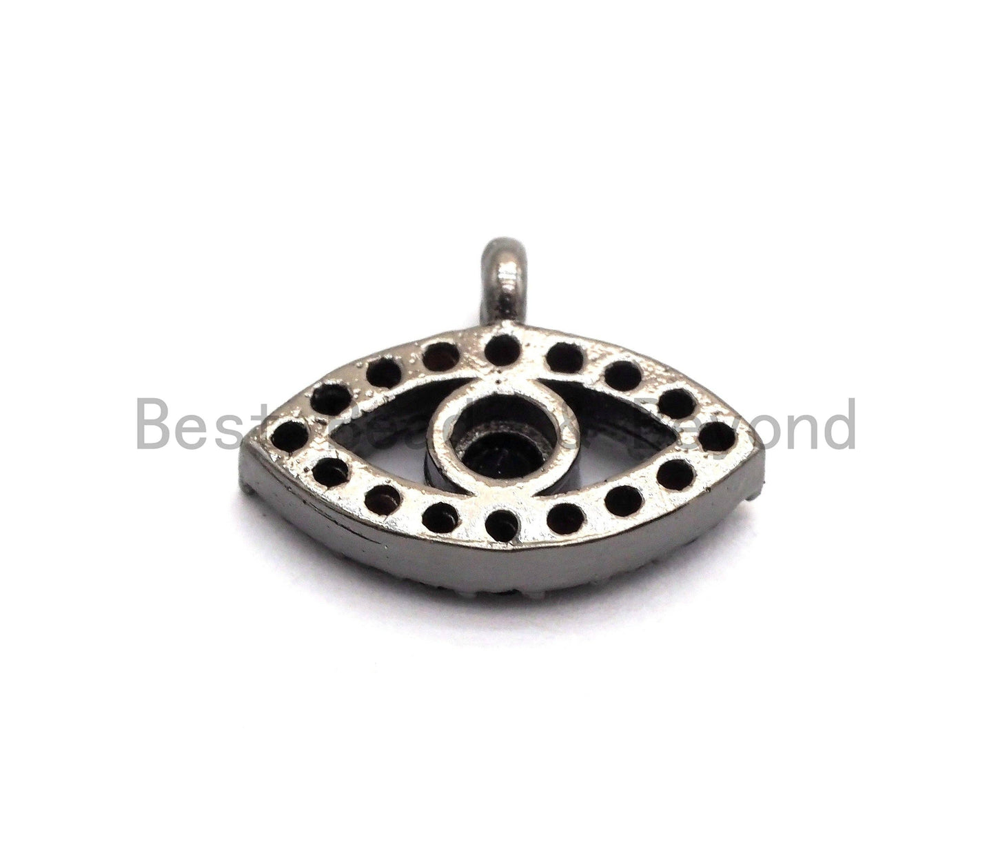 Micro Pave Black CZ Pave On Black Evil Eye Charm Beads, Cubic Zirconia Paved Evil Eye Charm, 8x11mm, sku#B102