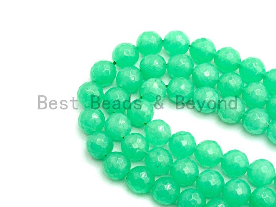 Chrysoprase Jade Round Faceted Beads, 6mm/8mm/10mm/12mm Green Color Jade Gemstone Beads, 15.5inch strand, SKU#U438