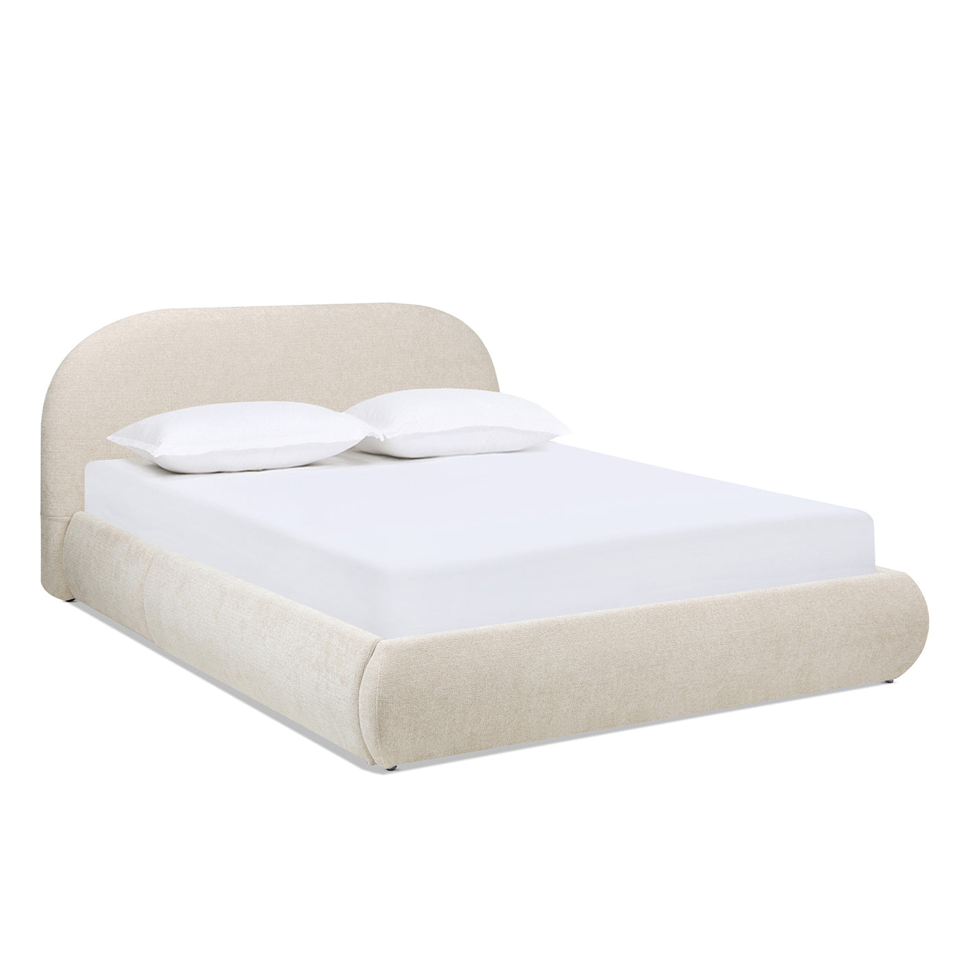 Archie Puffy Grounded Upholstered Platform Bed Queen, Oatmeal Light