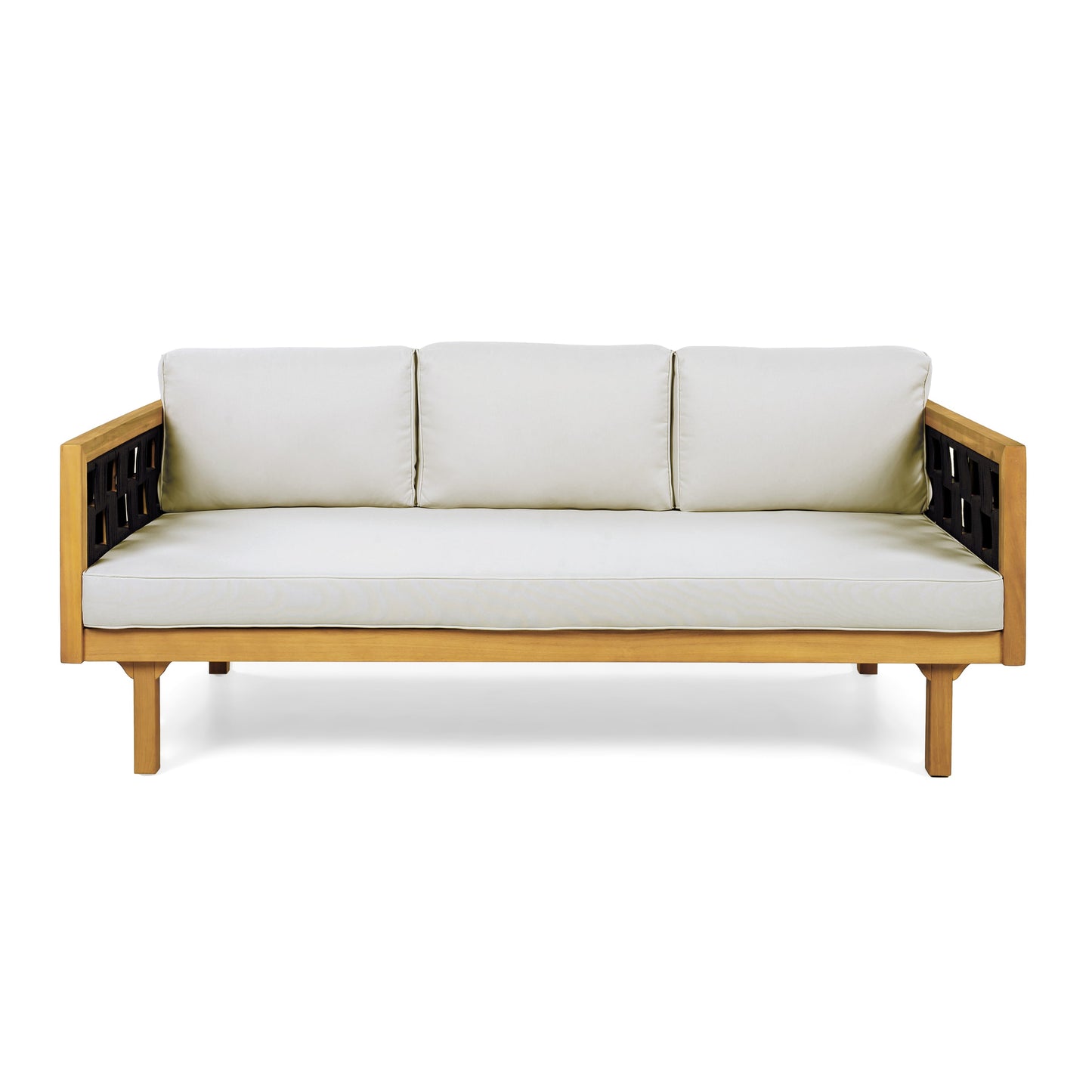 Three-Seater Outdoor Daybed - Acacia Wood Teak Finish Frame with Light