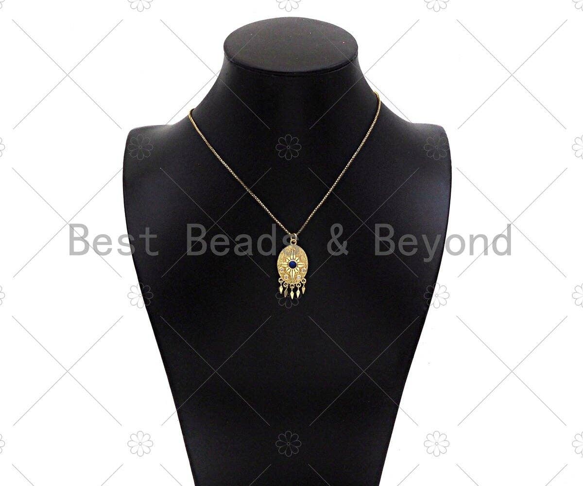 Gold Filled Cobalt CZ Micro Pave North Star On Oval Shape Pendant, 18K Gold Filled Medallion Charm, Necklace Bracelet Charm,16x26mm,Sku#L568