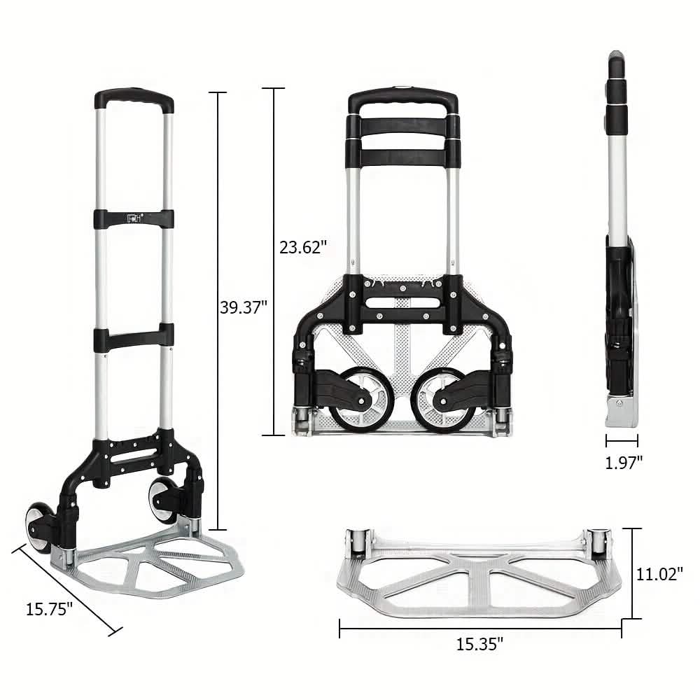Diable chariot pliant en aluminium – Capacité 75 kg, léger et portable