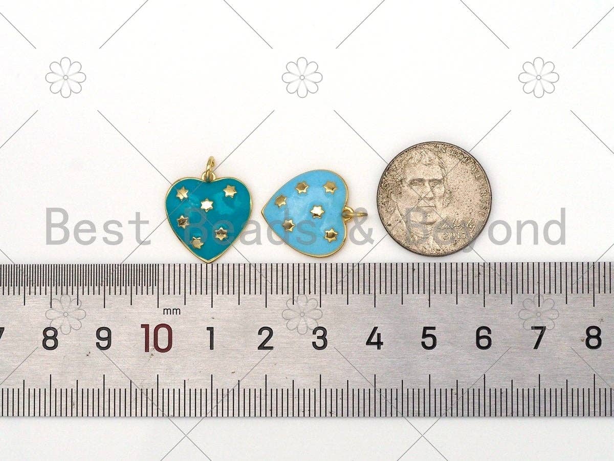 Enamel Colorful Stars On Heart Charm Pendant, Gold Filled Enamel Charm,Enamel Jewelry Findings,16mm,Sku#F1417
