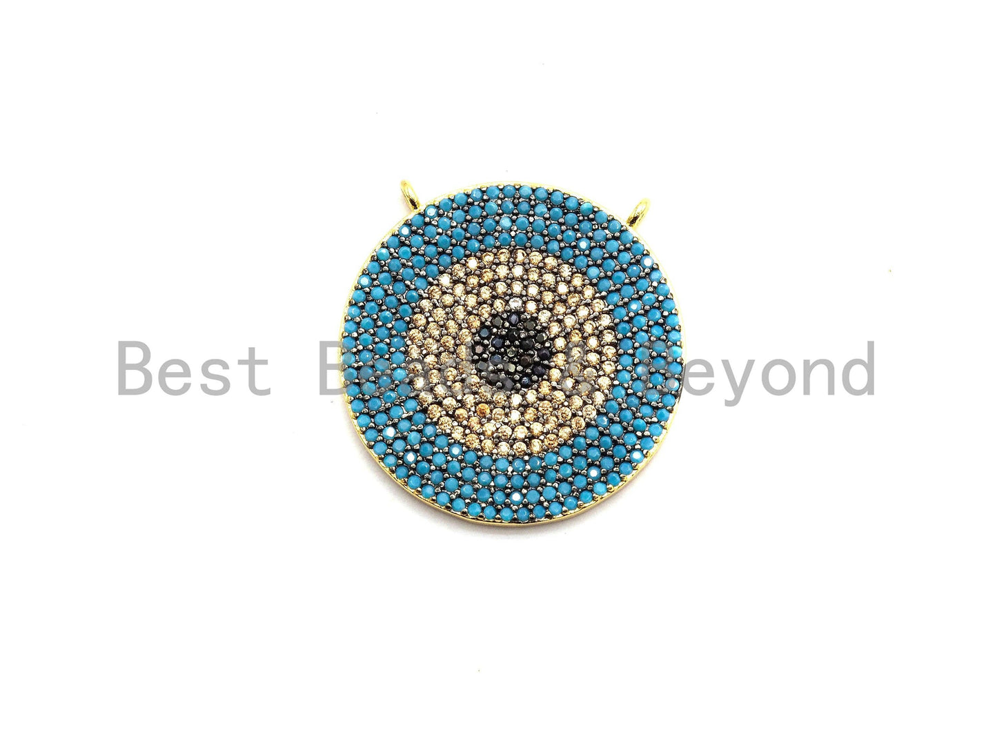 Colorful CZ Micro Pave Evil Eye Round Pendant, Green/Turquoise/Cobalt/Fuchsia/Violet CZ Pave Charm, 25mm, sku#F718