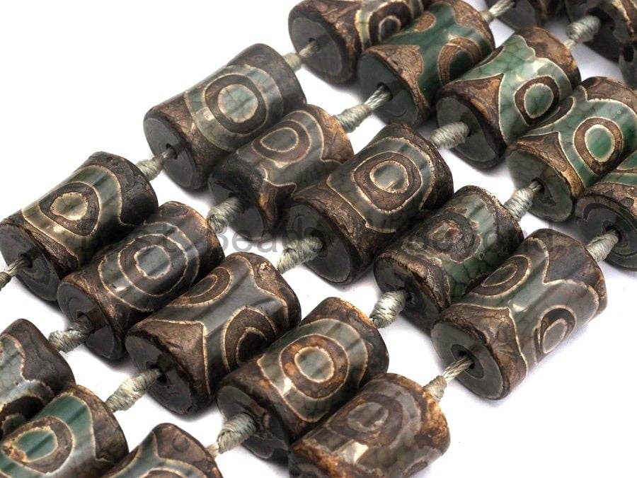1pc/11pc Etched Tibetan agate Spool Beads, Dzi Agate Beads, Chunky Tibetan Agate,Dark Green Brown Agate Beads, 15x22mm, sku#U516