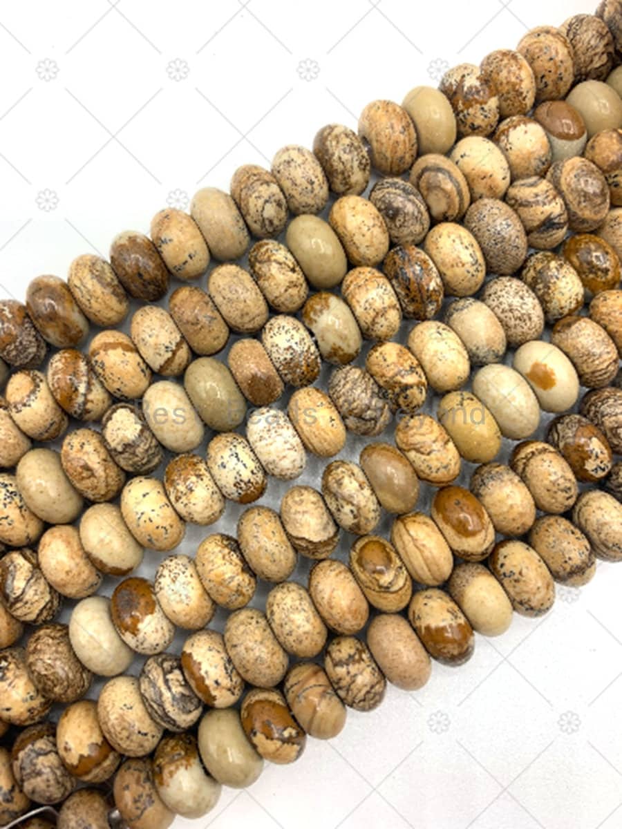 2mm Large Hole Natural Picture Jasper Beads, Rondelle Smooth 6x10mm Picture Jasper, Big Hole Beads, 8" Long Strands, Sku#U1233C