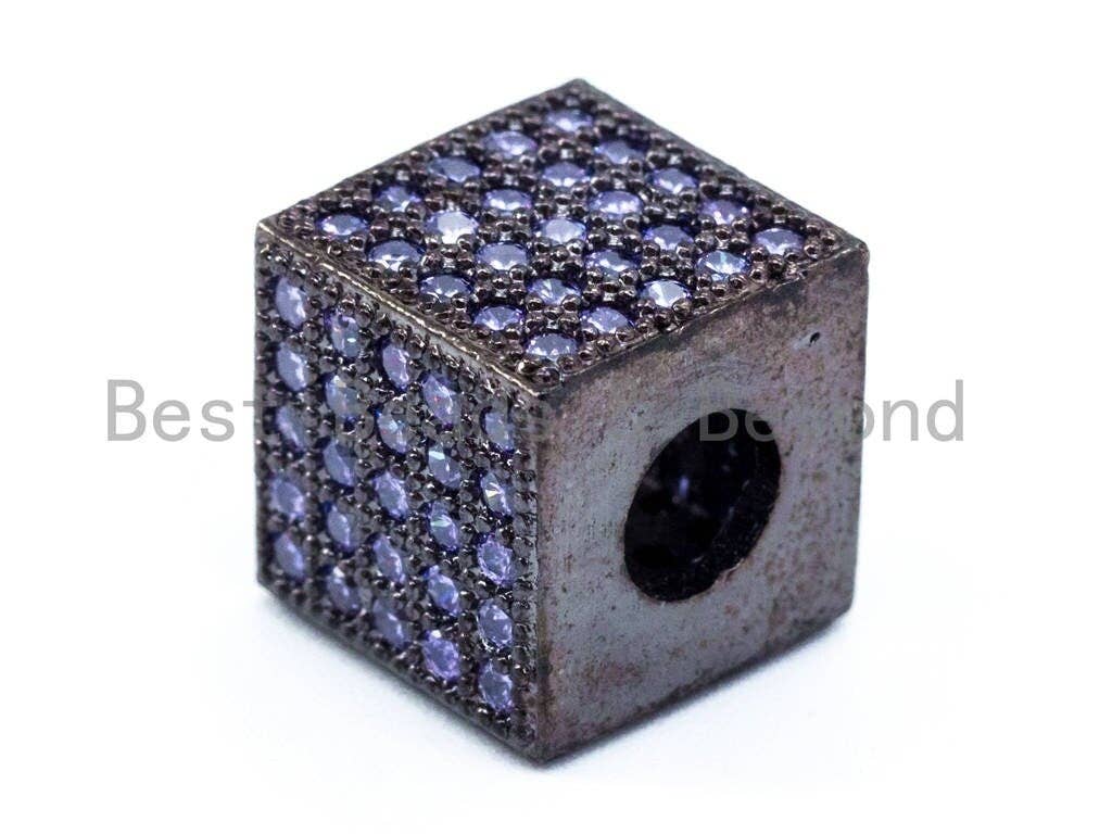 CZ Micro Pave Big Hole Cube Beads, Green/Orange/Fuchsia/Clear/Black CZ Pave Spacer Beads, 10mm, sku#G218