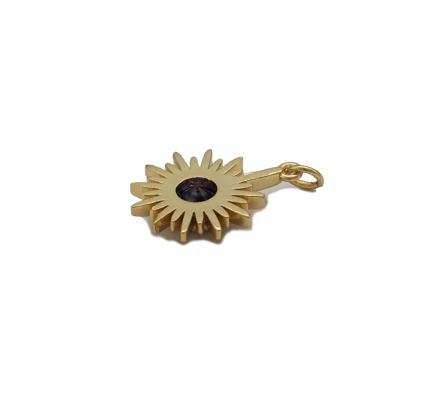 Purple CZ Gold North Star Sunflower Charm, Sku#LK763