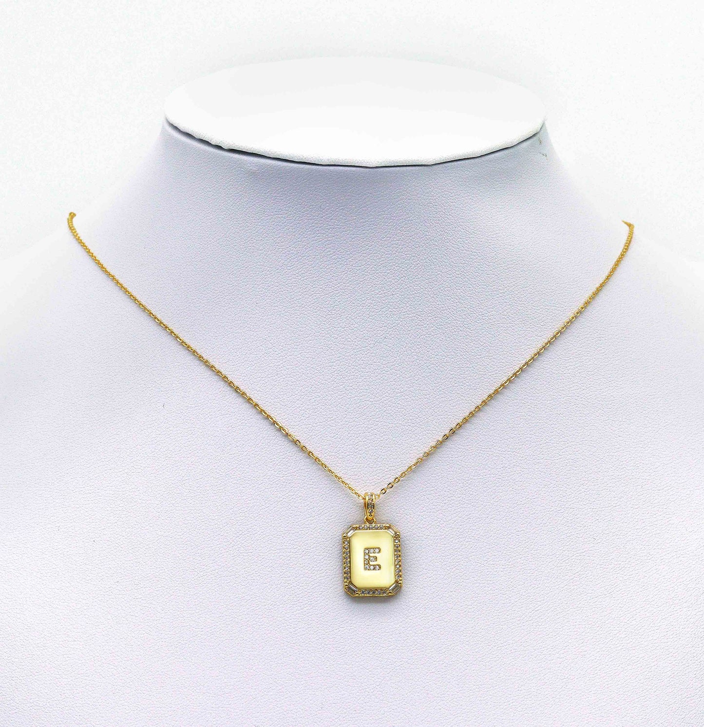 Gold Filled Tile Initial Letter Necklace, Peronalized Necklace, Sku#CL25