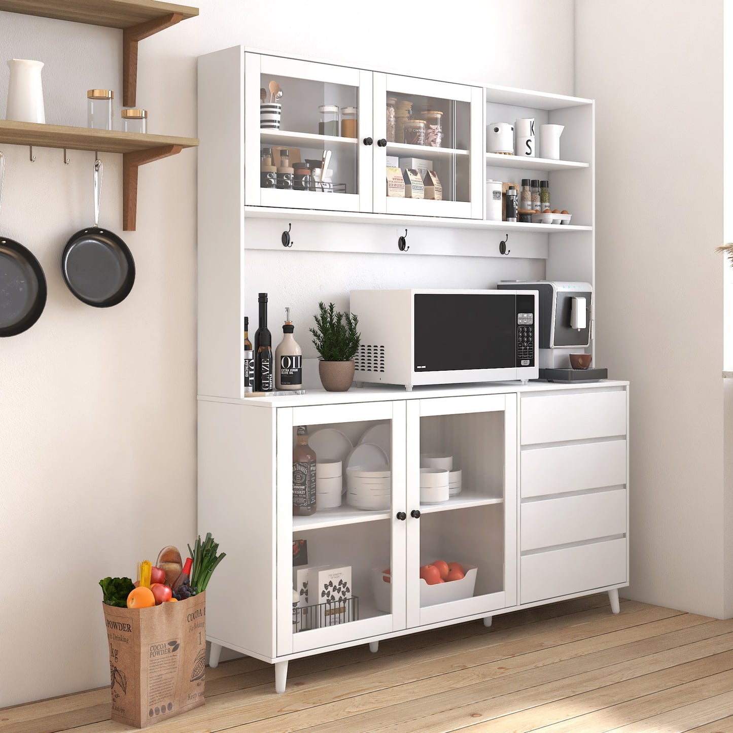 63" W Large Kitchen Hutch Cabinet