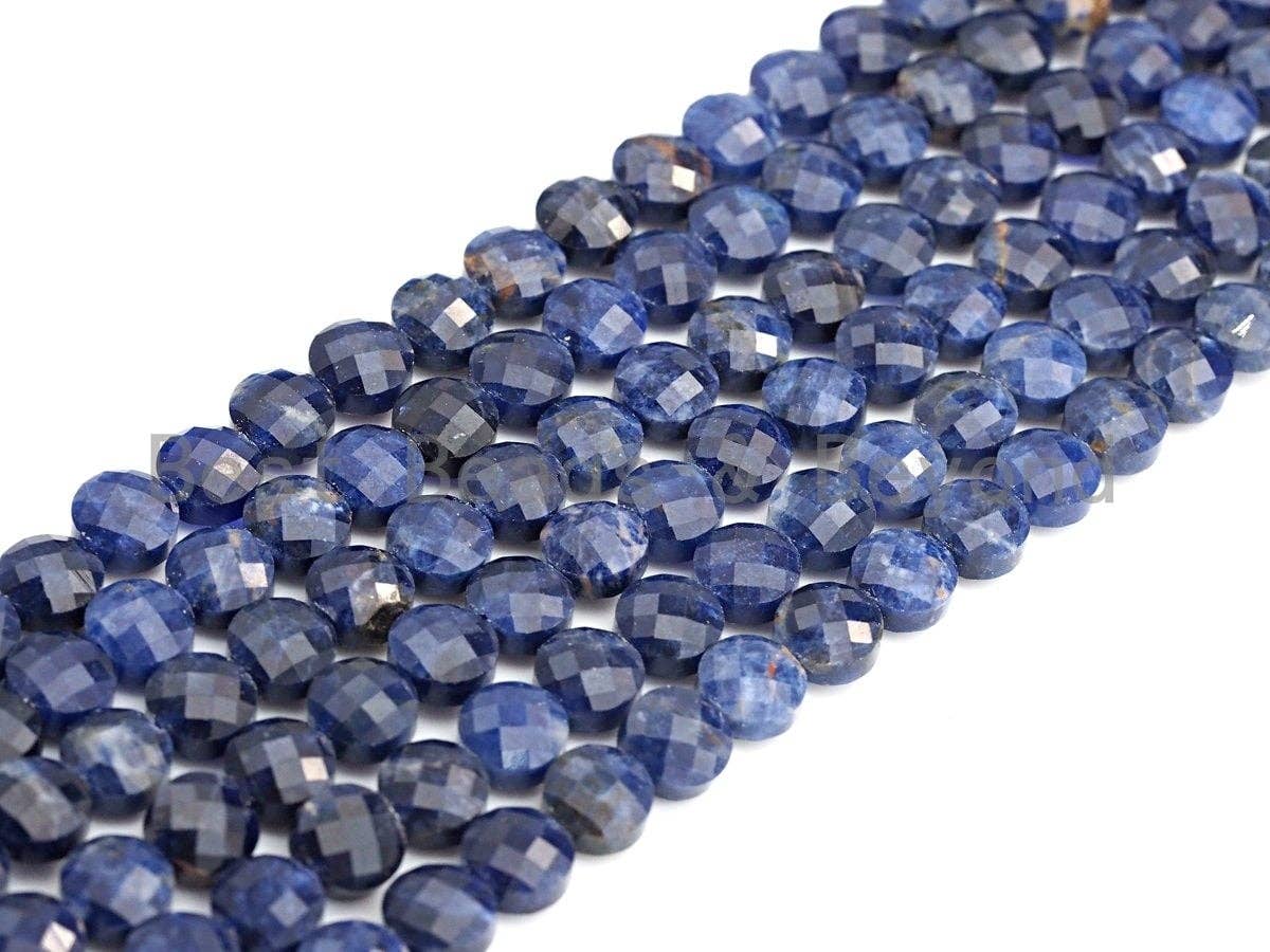 High Quality Double Sided Turtle Shell Cut Natural Sodalite Coin Shape beads, 8mm Checkerboard Cut Sodalite, 15.5" Full strand, Sku#U798