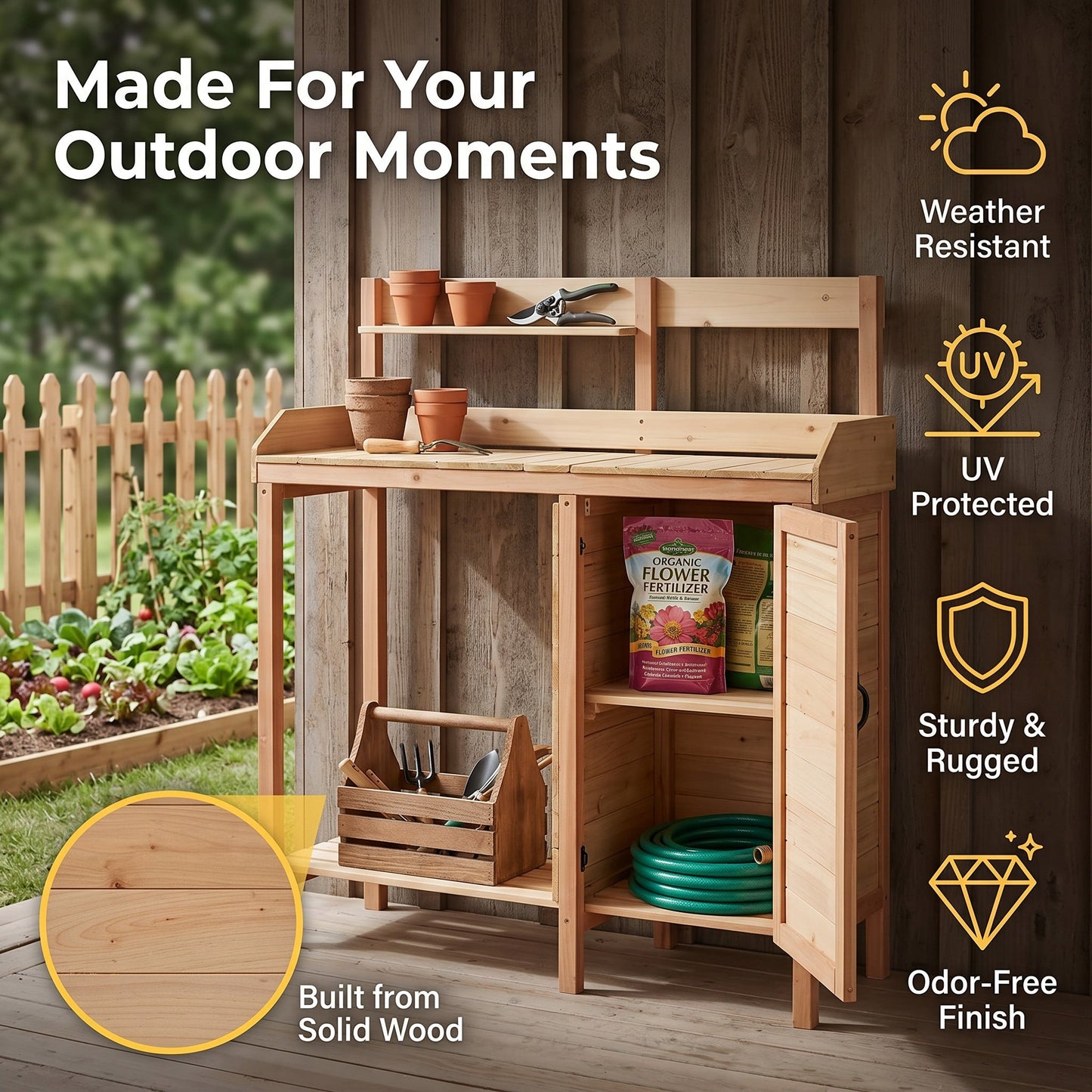 Outdoor Wooden Potting Bench Table with Sink