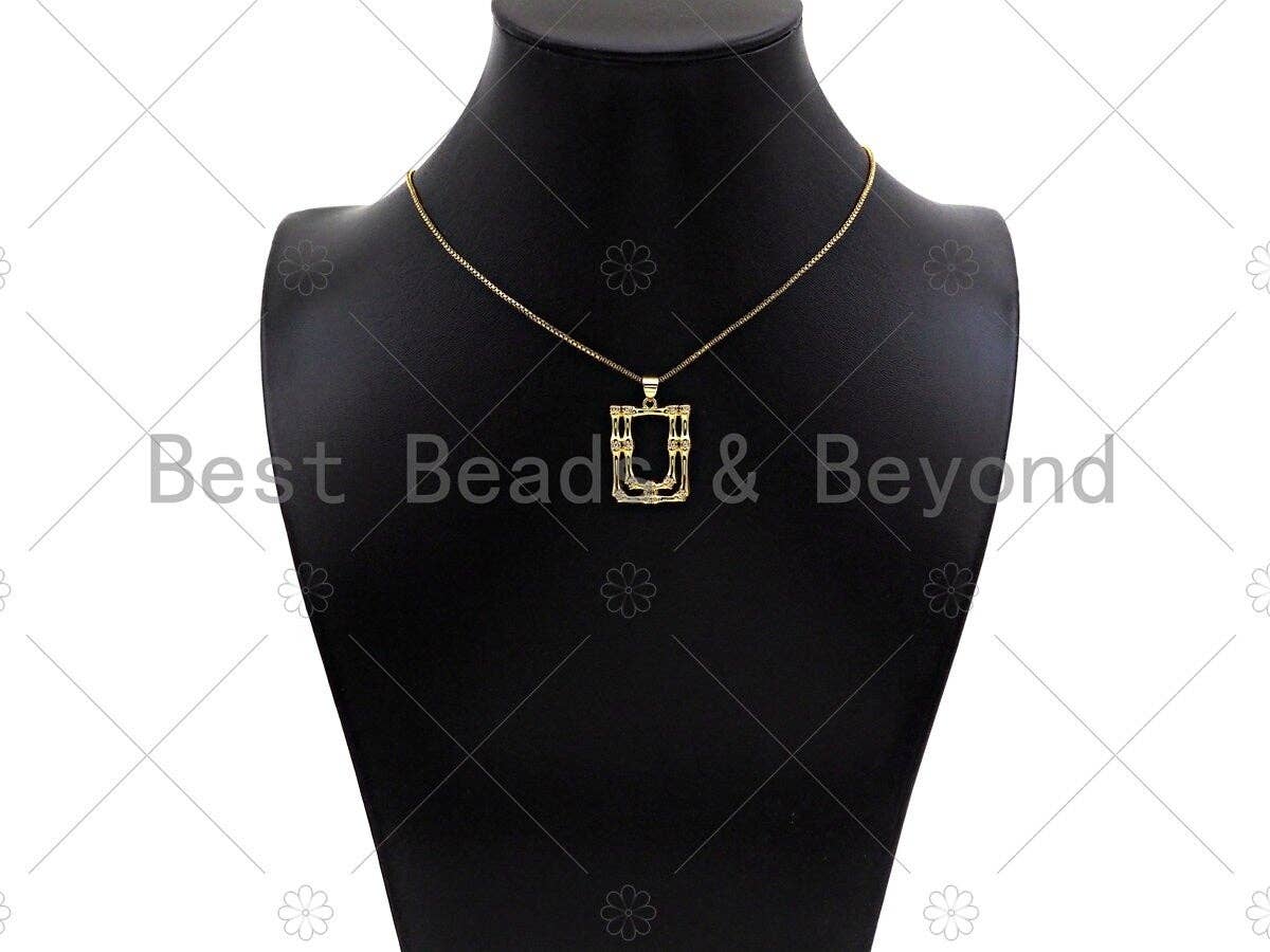 CZ Micro Pave Double Picture Frame Shape Pendant/Charm,18K Dainty Gold Charm, Necklace Bracelet Charm Pendant,18x24mm,Sku#LK240
