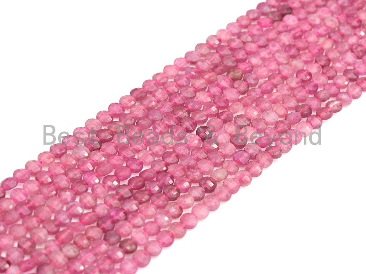 High Quality Natural Pink Tourmaline Checkerboard Cut Beads, 4mm Turtle Shell cut Tiny Tourmaline Beads, 16 Full strand, sku# U793