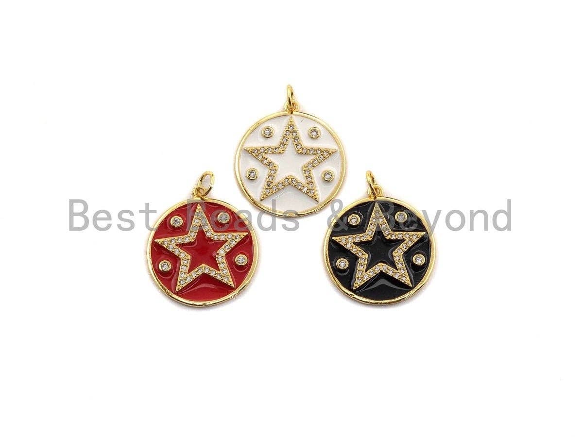 Enamel Colorful Five Star On Round Coin Pendant,CZ Micro Pave Oil Drop pendant,Enamel pendant,Enamel Jewelry, 21x23mm,sku#Z633C