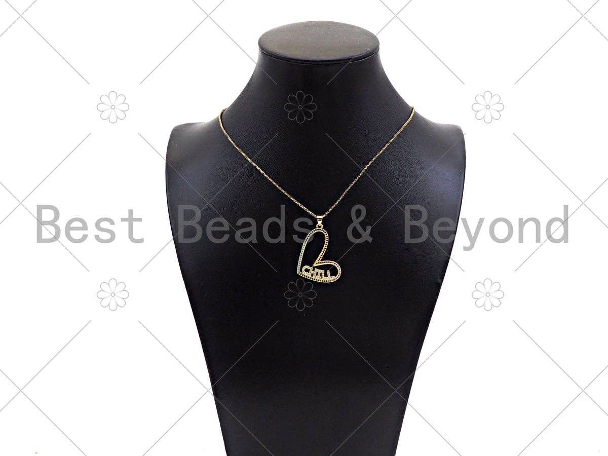 Gold Filled Colorful CZ Happy Luck Hope Word On Heart Shape Pendant,18K Gold Filled Heart Charm, Necklace Bracelet Pendant,34x24mm,Sku#LK341