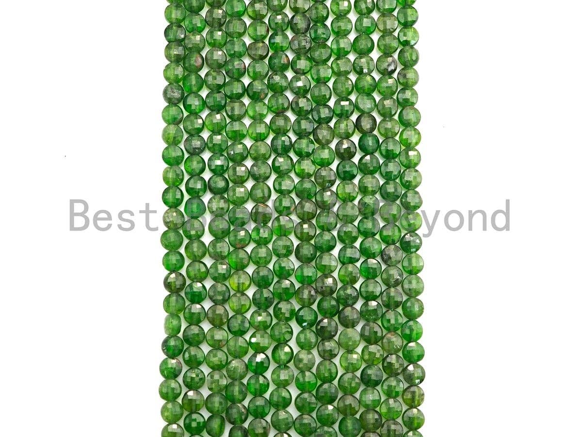 High Quality Natural Diopside Checker Board Cut Coin Shape beads, 4mmTurtle Shell Cut Diopside Beads, 16" Full Strand, sku#U811