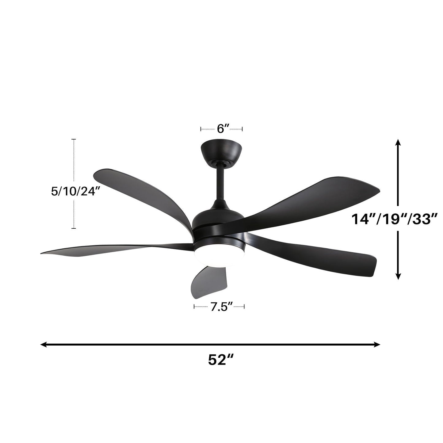 Ceiling Fan With 3-Color Dimmable LED Light and Remote Control - Black