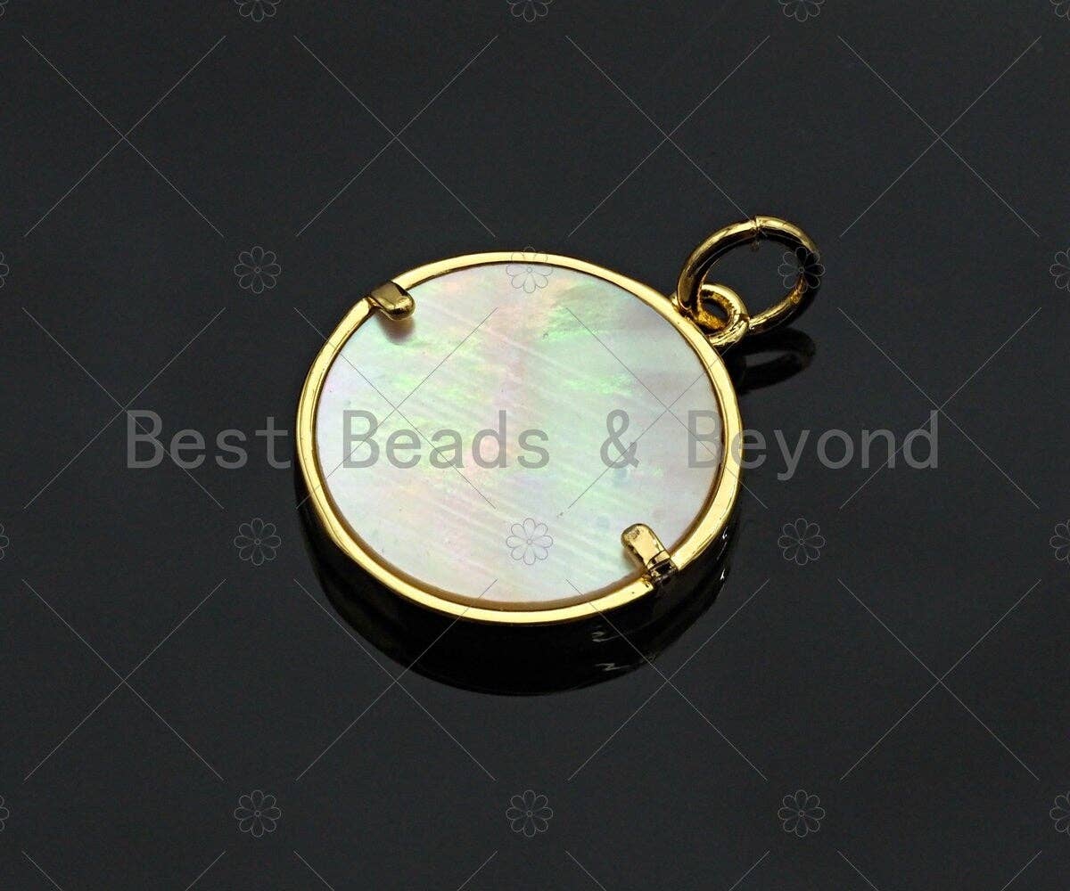 18K Gold CZ Micro Pave Moon Star Inlay Mother-of-pearl Pendant Charm, Cubic Zirconia Moon Star Charm, 16mm, sku#Z1134