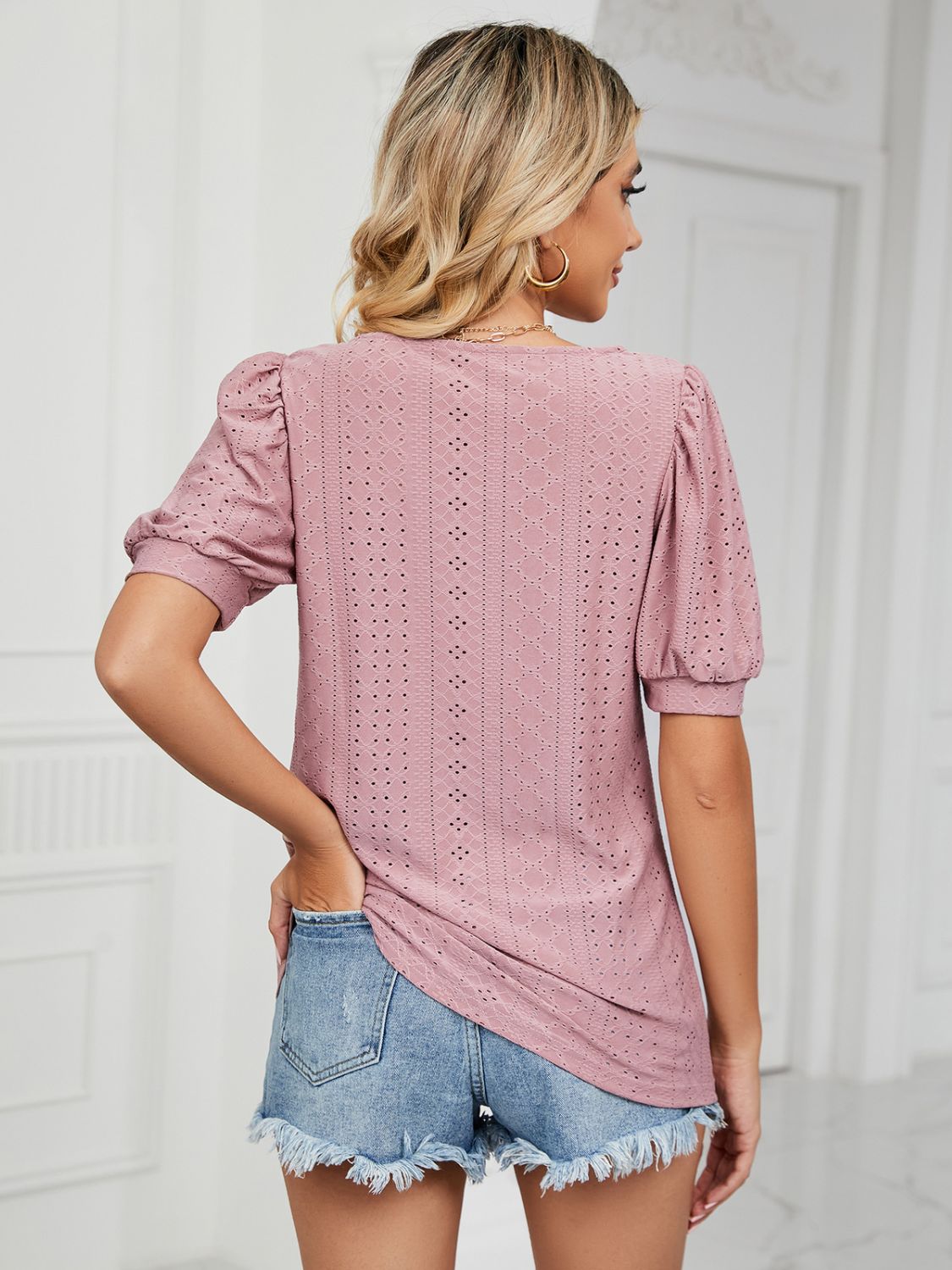 Ruched Notched Long Sleeve T-Shirt