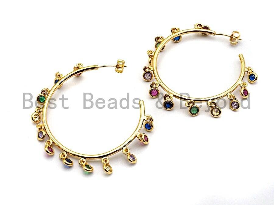 Colorful CZ Large Hoop Earrings, Sku#J126