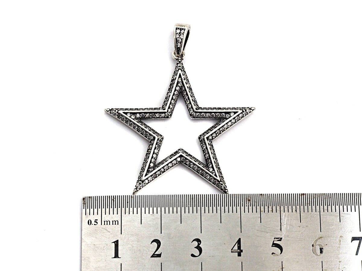 CZ Fully Micro Pave Five Star Pendant, Antique Silver Tone, Clear Cubic Zirconia Big Pave Star Charm Pendant, 39x40mm,sku#F983