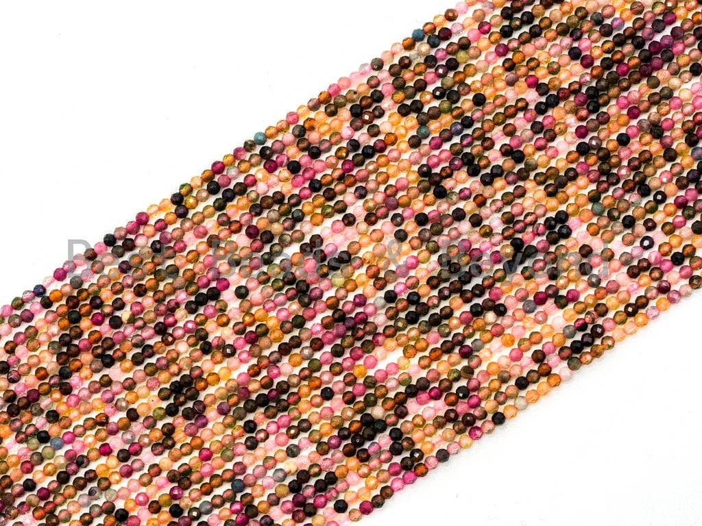 Natural Tourmaline Round Faceted beads, 2mm/3mm/4mm Multicolor Gemstone Beads, 15.5'' Full Strand, SKU#U69