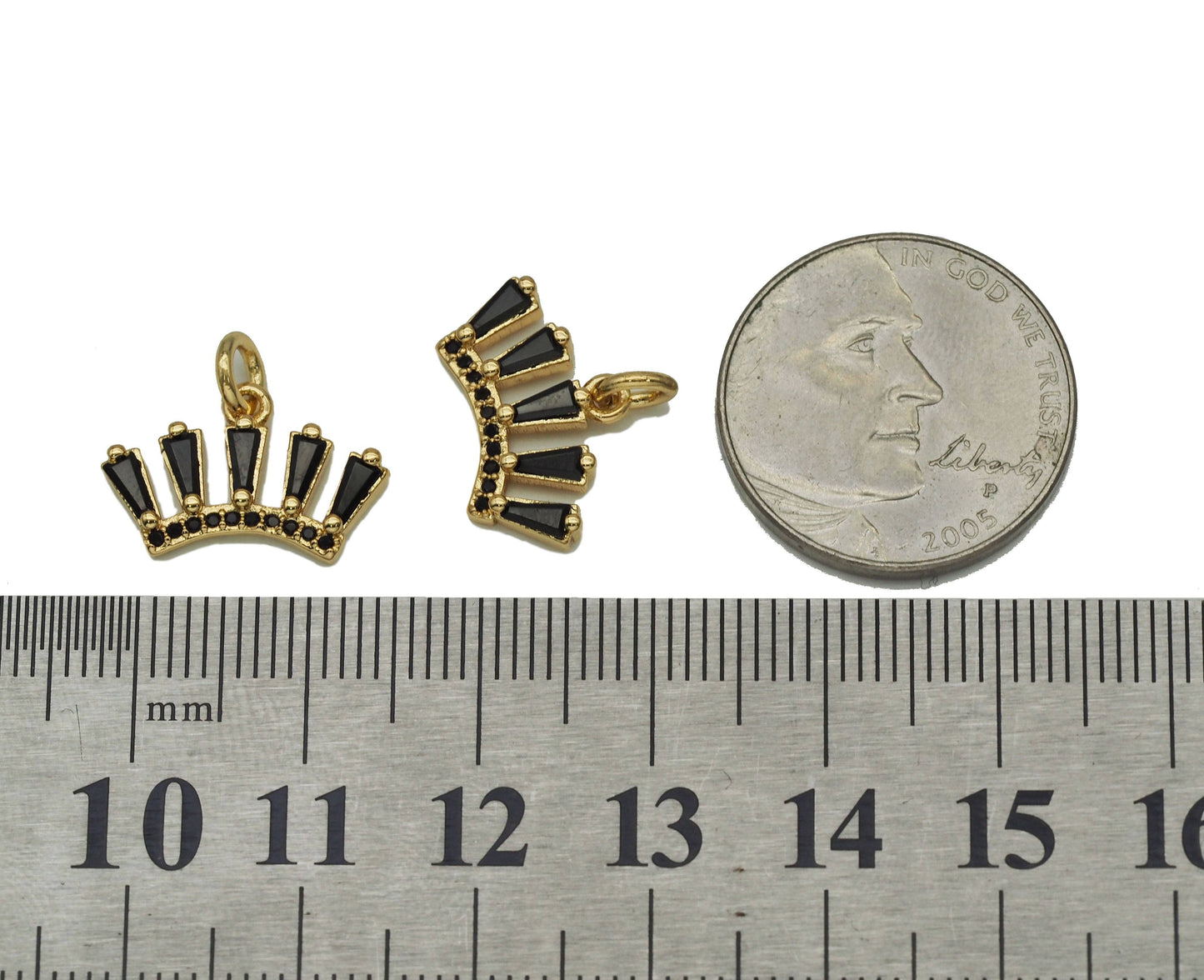Gold Black CZ Crown Charm, Sku#LK663