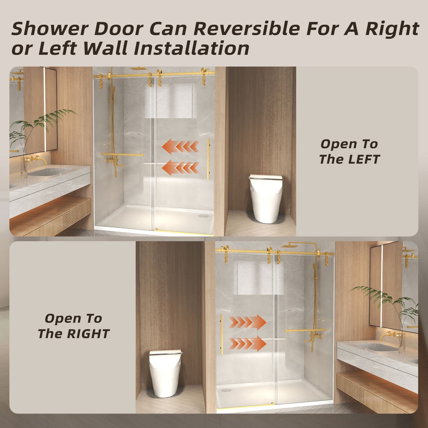 Frameless Sliding Shower Door - 76" H Clear Tempered Glass