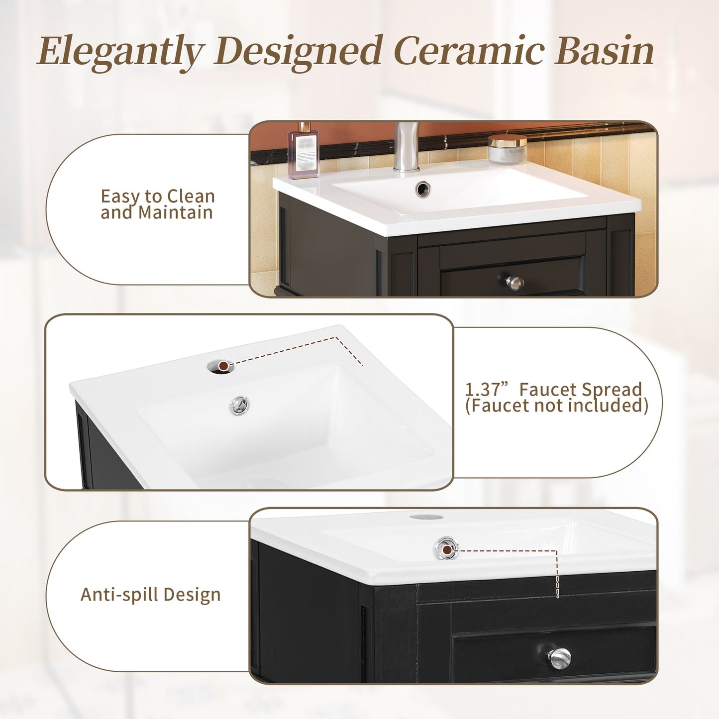 16-Inch Bathroom Vanity with Ceramic Sink