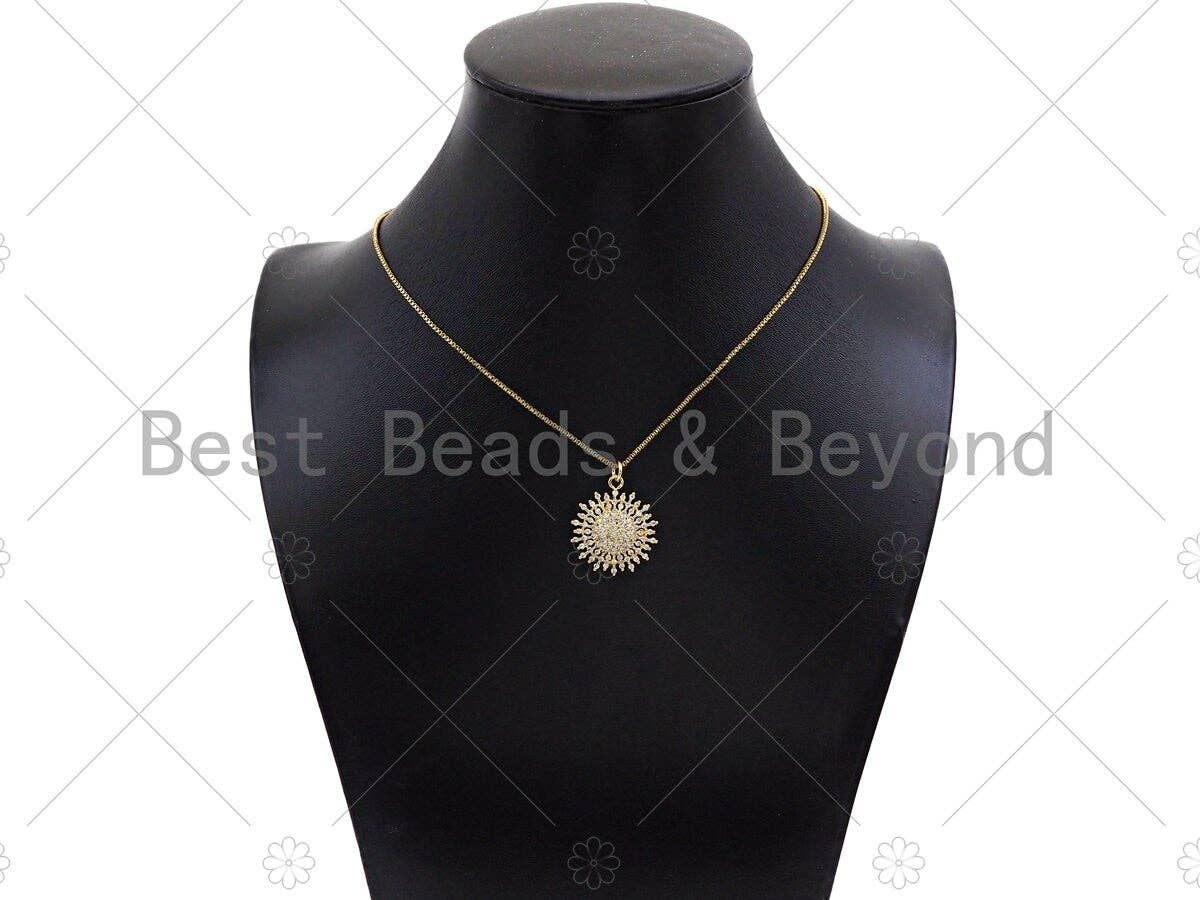 Gold Silver Sunflower Radical Flower Pendant,Cubic Zirconia Silver/Gold Charm, Necklace Bracelet Charm Pendant, 21x24mm, Sku#LK294