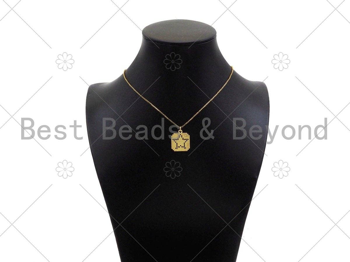 Gold Filled Black CZ Micro Pave Moon Star On Mosaic Square Shape Pendant,18K Gold Filled Charm, Necklace Bracelet Charm,17x20mm,Sku#LK337