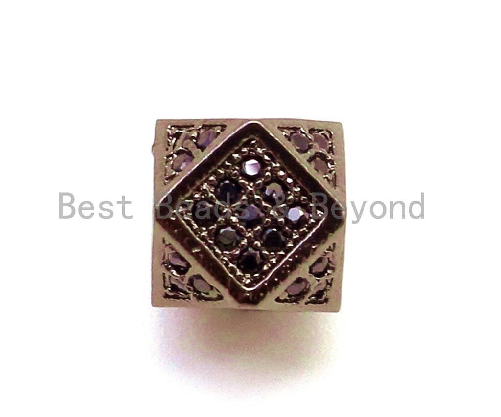 CZ Micro Pave Big Hole Multi Sided Cubic Square Beads, Hex Cubic Zirconia Spacer, Black/Gold/Silver Men's Jewelry Findings,7x9mm, sku#G119