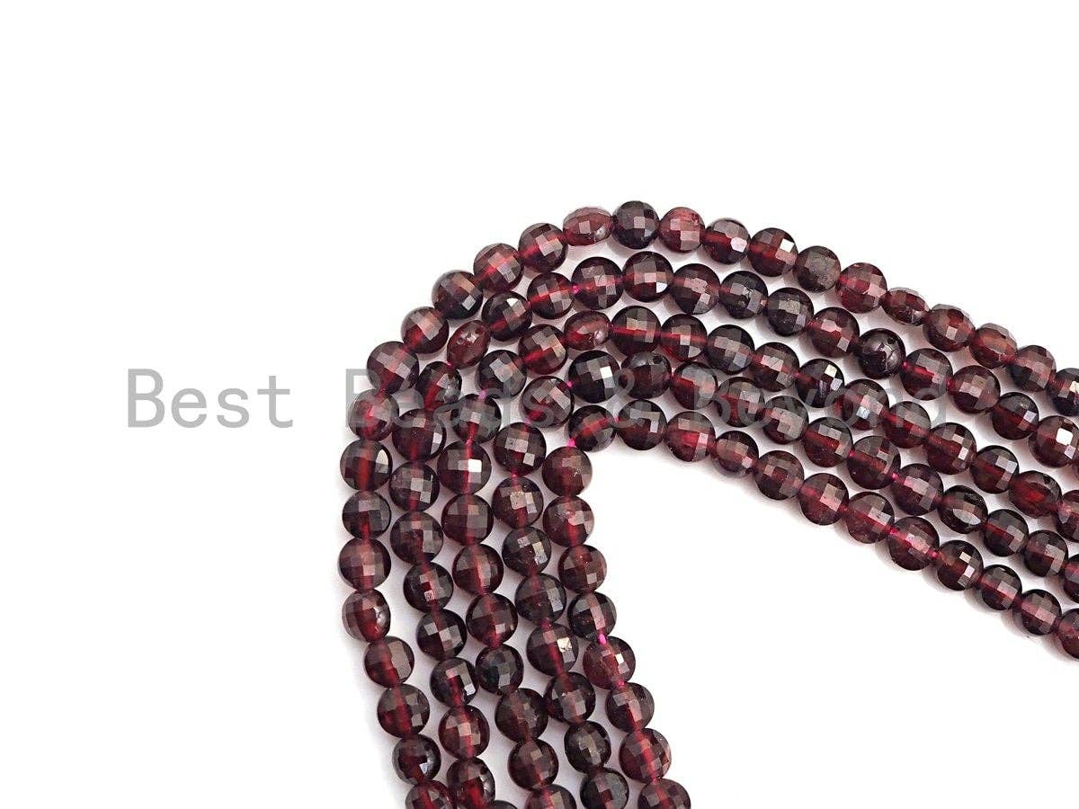 High Quality Natural Garnet CheckerBoard Cut Coin Shape beads, 4mm Turtle Shell Cut Garnet Beads, 16" Full Strand, sku#U812