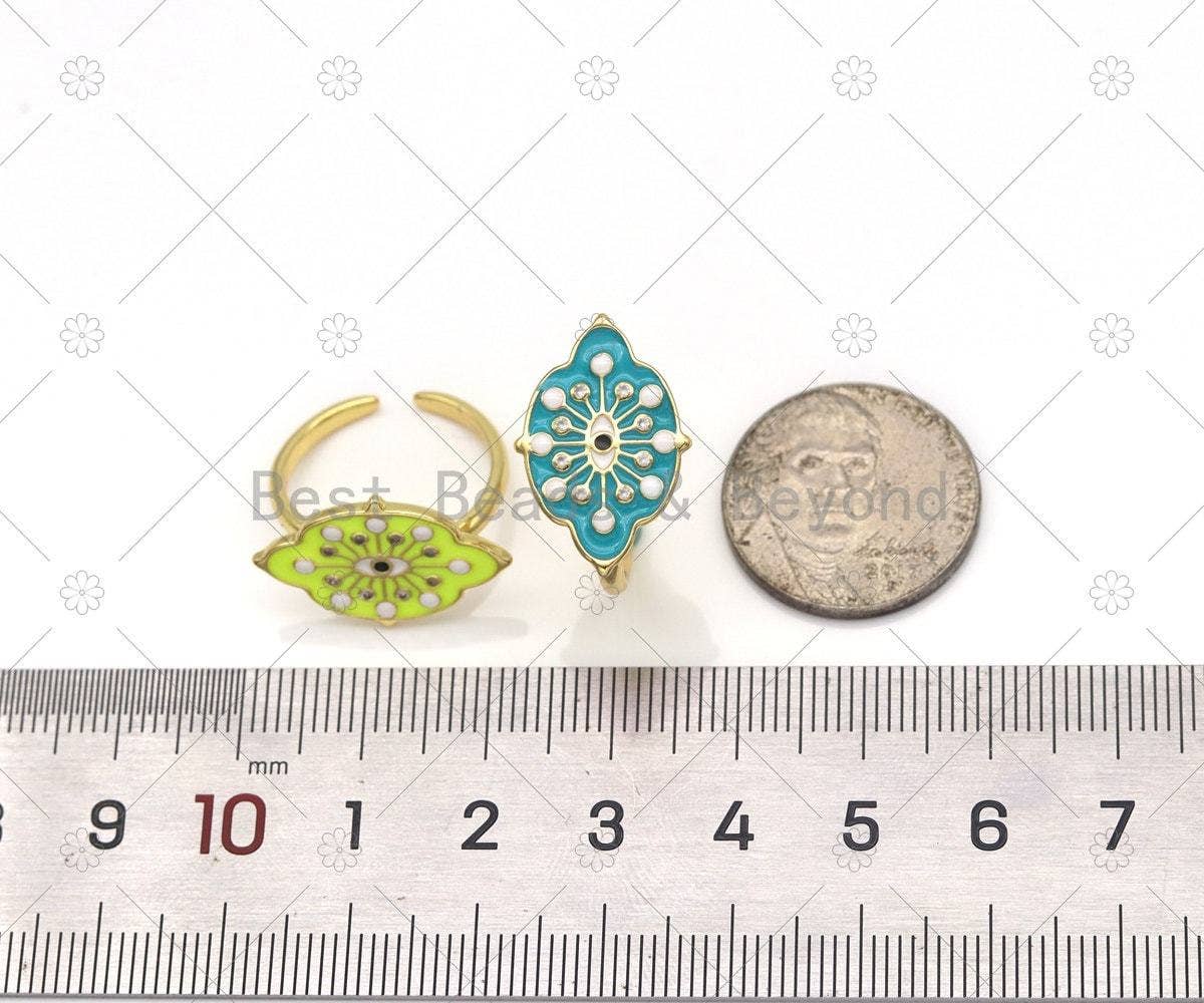 Colorful Enamel Evil Eye On Oval Flower Open Ring,Sku#O84
