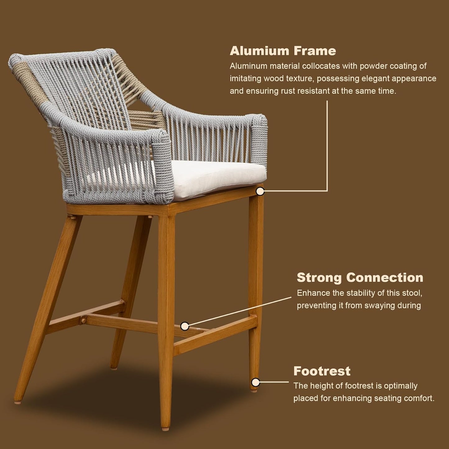Bar Stools Set of 2, Outdoor Counter Height Bar Chairs