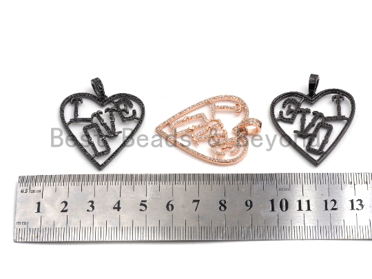 Large CZ Micro Pave Heart LOVE Pendant,Cubic Zirconia Pendant/Charm,Pave Findings, Gold/Black/Silver/Rose Gold,34*37mm, sku#F629C