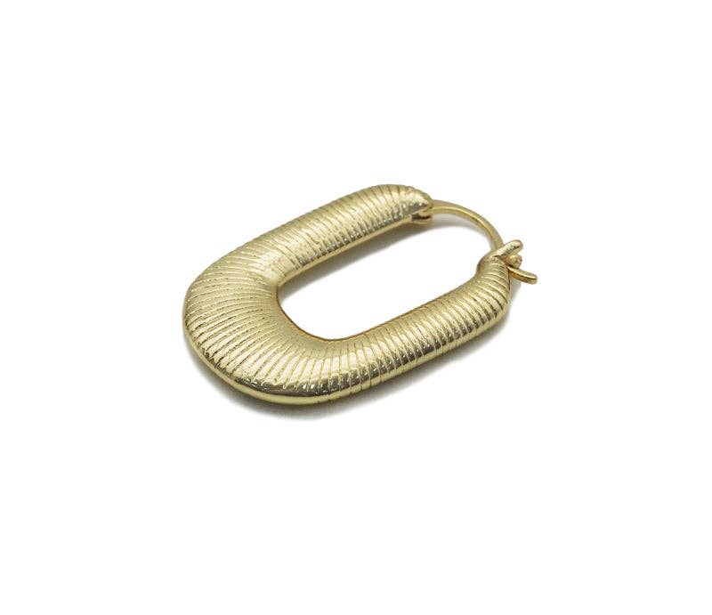 Gold U Shape Oval Statement Earrings, Sku#J362
