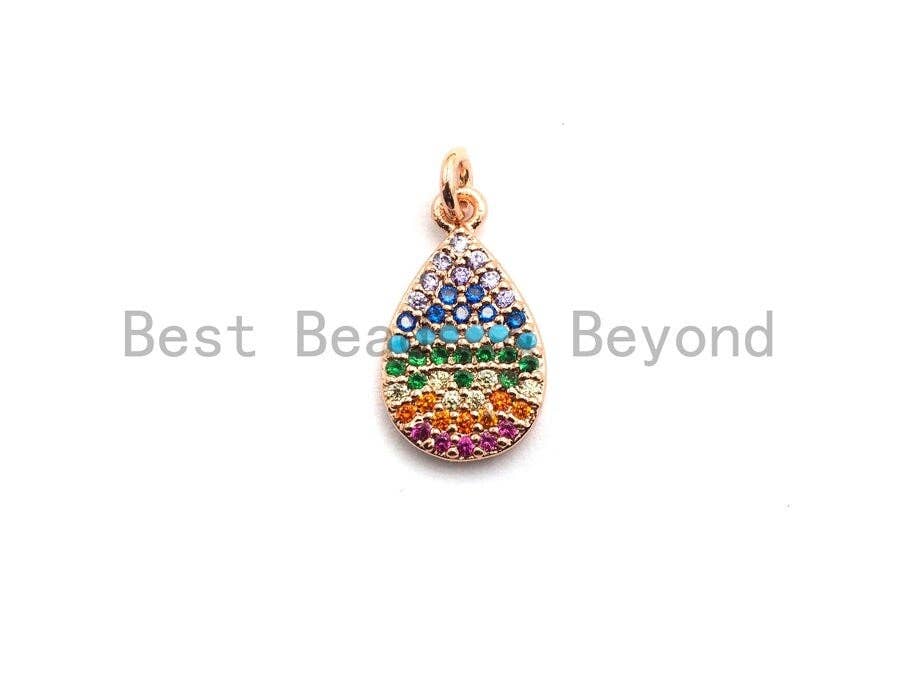 9x15mm CZ Rainbow Color Micro Pave Teardrop Shaped Pendant,CZ Paved Teardrop Charm Gold,Silver,Rose Gold,Gunmetal plated,sku#F746