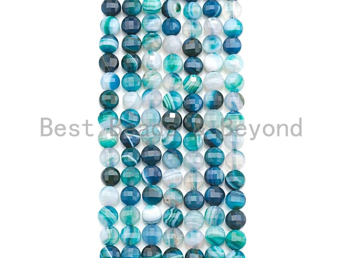 Double Sided Turtle Shell Cut Natural Agate Button Shape beads, 6mm/8mm/10mm Natural Green Blue Agate Beads, 15.5" Full strand, Sku#UA04