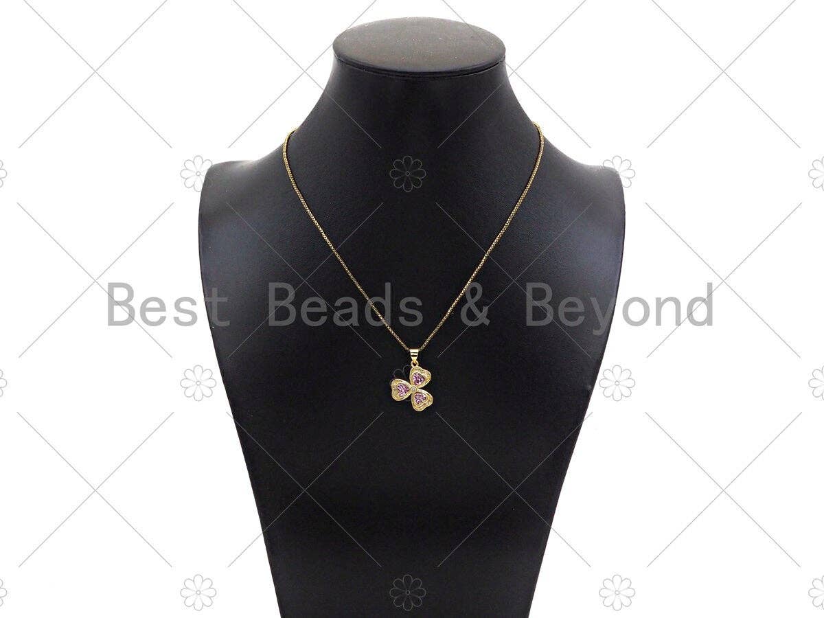 Gold Filled Violet CZ Micro Pave Clover Shape Pendant,18K Gold Filled Clover Charm, Necklace Bracelet Charm Pendant,17x21mm,Sku#LK364