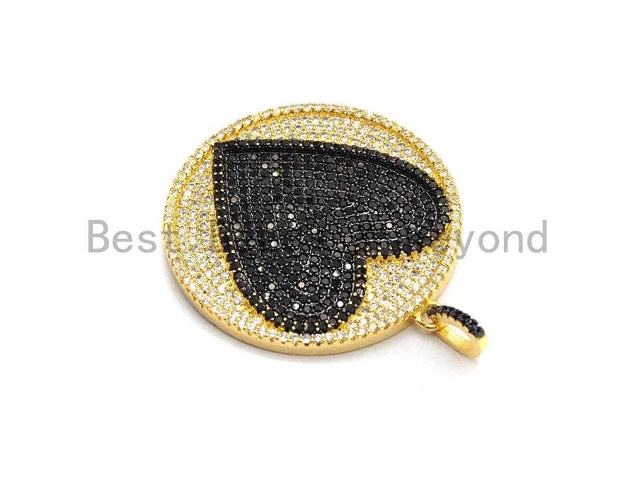 CZ Large Round With Heart Pendant, Sku#F689C
