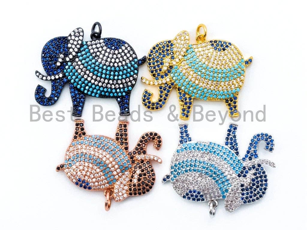 CZ Micro Pave Turquoise Cobalt Elephant Pendant/Charm, sku#L23C